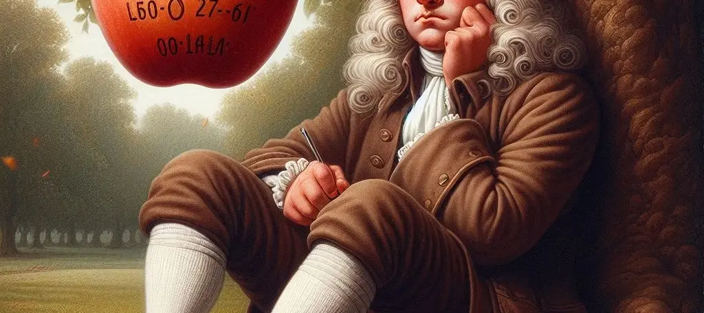 ISO 27001 explained simply. An image showing Newton sitting under the apple tree with an apple falling on his head, the apple has ISO27001 written on it.
