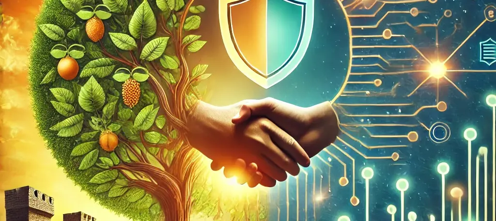 Visual representation of ISO 27001 certification benefit for business both growth and protection