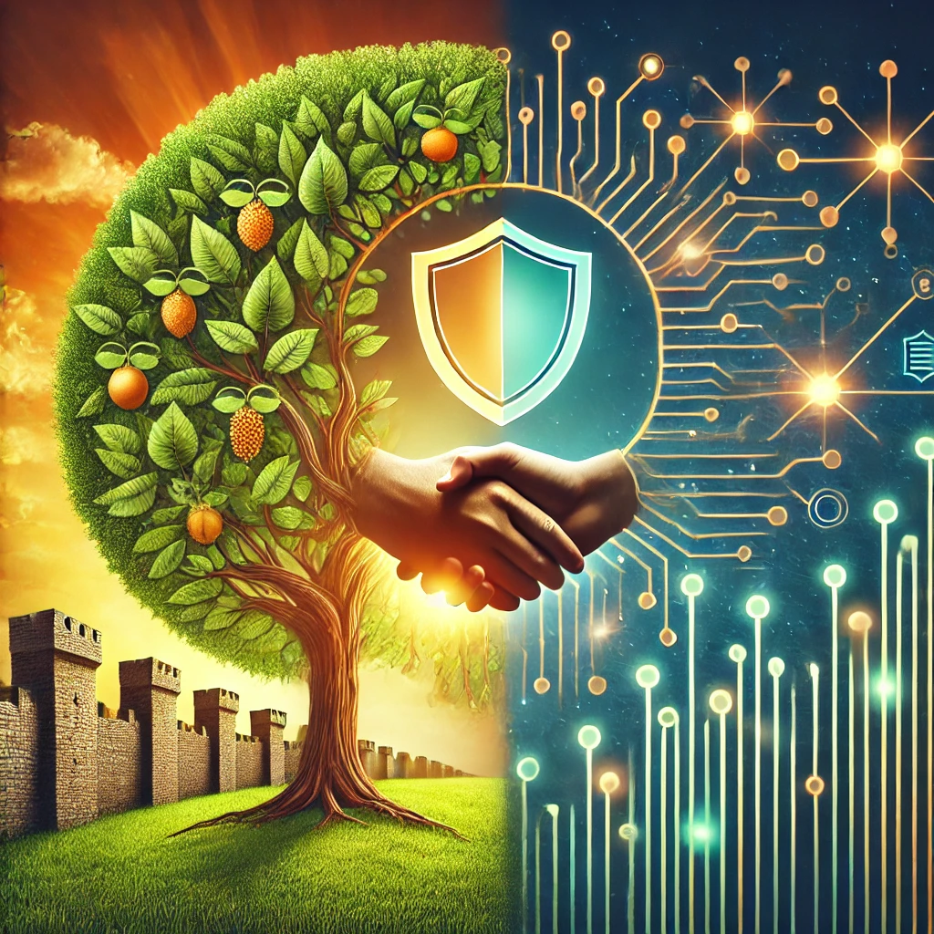 Visual representation of ISO 27001 certification benefit for business both growth and protection