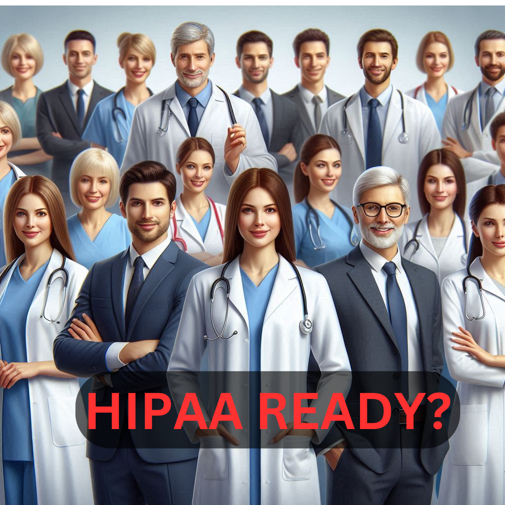 HIPAA Updates For Healthcare Professionals_Are You Ready is the theme of the image that shows a group of healthcare professionals staring straight at you